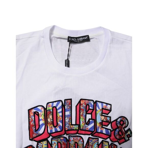 Dolce & Gabbana White Cotton Logo Print Round Neck Women's T-shirt (Pre-Owned) - Picture 4 of 5